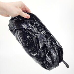 Gap Slouchy Clutch Pouch Bag Faux Leather Black Shiny Handbag Purse